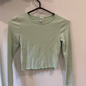 twik Mint Green Long Sleeve Lettuce Edge Crop Top